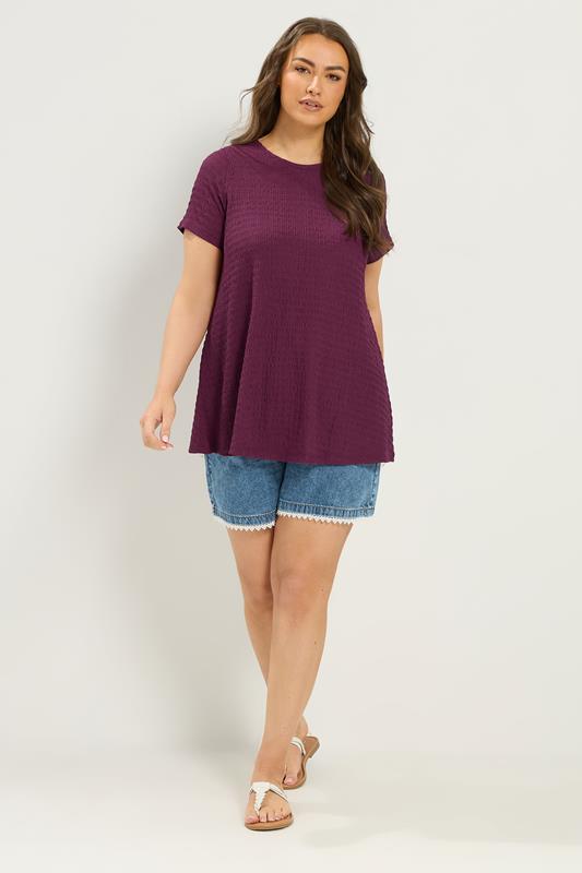 YOURS Plus Size Purple Textured Swing Top | Yours Clothing 1