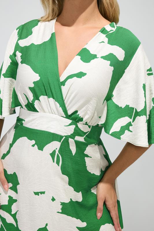 YOURS LONDON Plus Size Green Floral Linen Look Wrap Dress | Yours Clothing 4