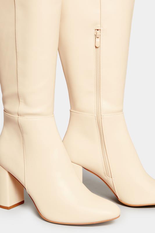 LIMITED COLLECTION Cream Block Heel Knee High Boots In Standard Fit | Yours Clothing 5