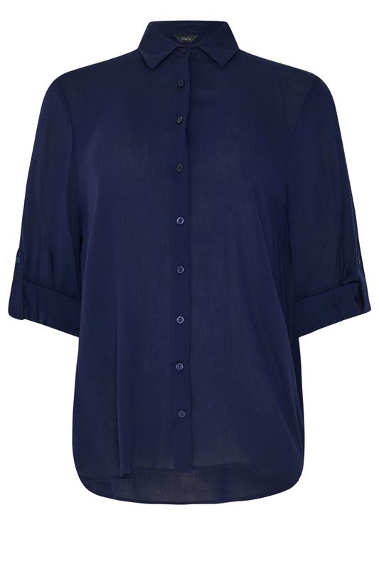 M&Co Navy Blue Crinkle Tab Sleeve Shirt | M&Co 5