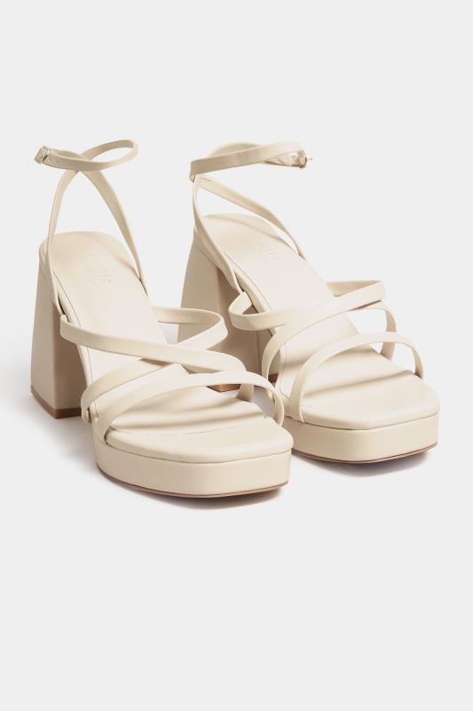 Plus Size  Yours LIMITED COLLECTION Cream Strappy Platform Block Heel Sandals In Wide E Fit & Extra Wide EEE Fit