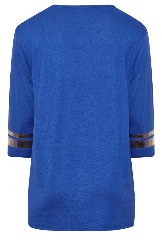 Plus Size Cobalt Blue Metallic Varsity T-Shirt | Yours Clothing 7