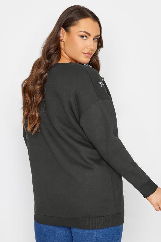 Plus Size Black Diamante Embellished Flower Sweatshirt | Yours Clothing  4
