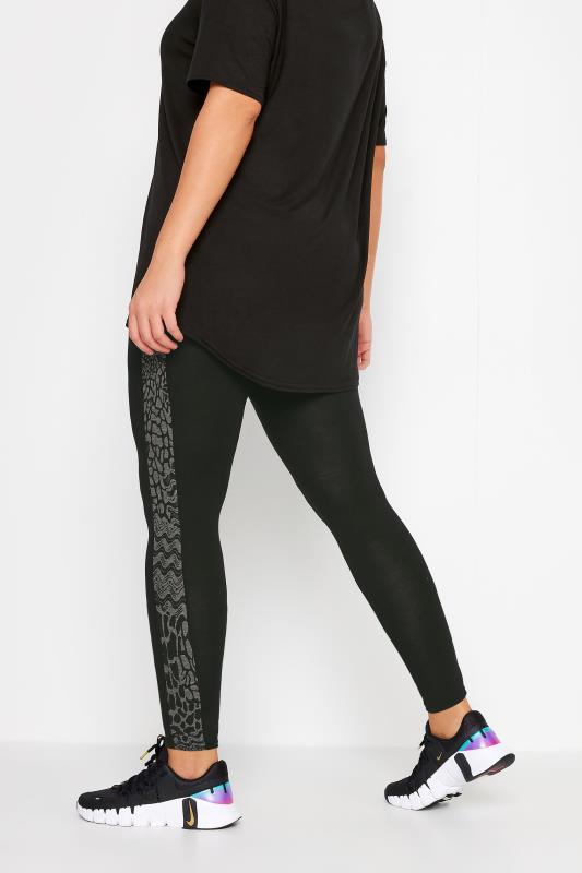 YOURS ACTIVE Plus Size Black Abstract Print Side Panel Leggings | Yours Clothing 4