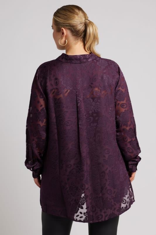 YOURS LONDON Plus Size Purple Burnout Floral Shirt | Yours Clothing  4