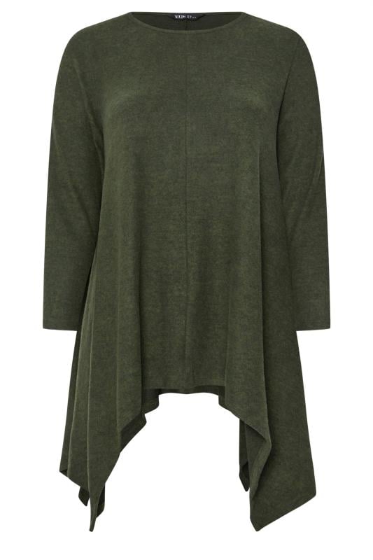 YOURS Plus Size Khaki Green Hanky Hem Top | Yours Clothing  5