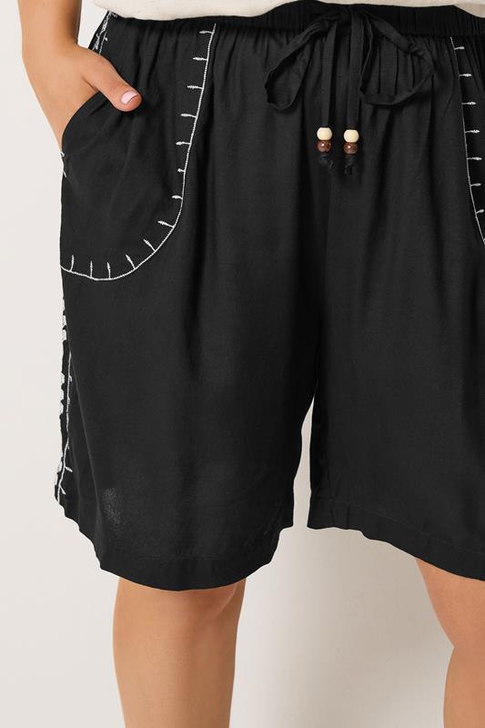 YOURS Plus Size Black Embroidered Shorts | Yours Clothing 4