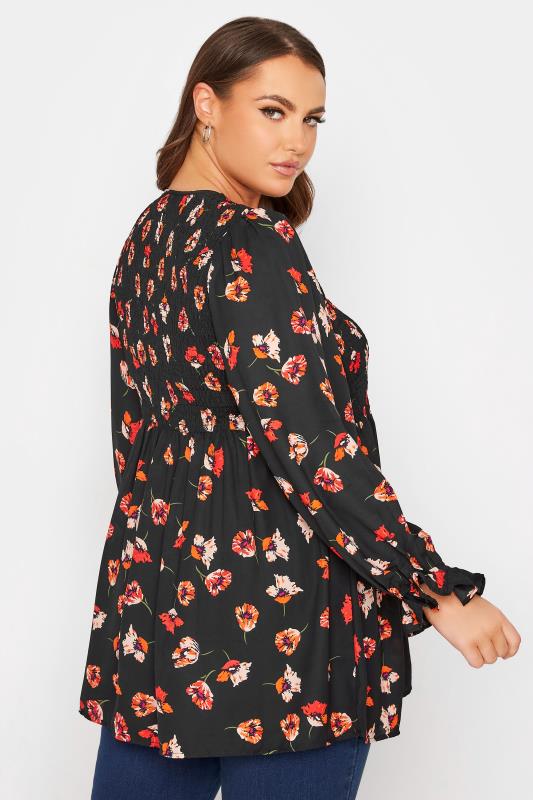 LIMITED COLLECTION Curve Black Floral Shirred Peplum Top_C.jpg