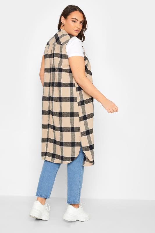 Plus Size Beige Brown Check Print Sleeveless Maxi Shirt | Yours Clothing 4