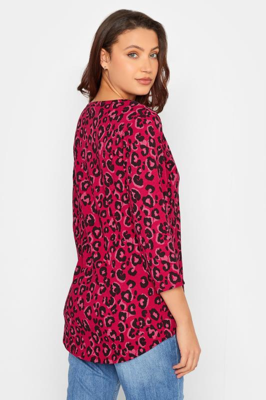 LTS Tall Women's Pink Leopard Print Henley Top | Long Tall Sally 3