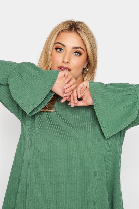 LIMITED COLLECTION Sage Green Ribbed Flare Long Sleeve Top_D.jpg