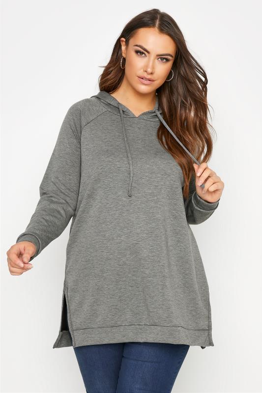 Plus Size Grey Side Split Hoodie | Yours Clothing 1