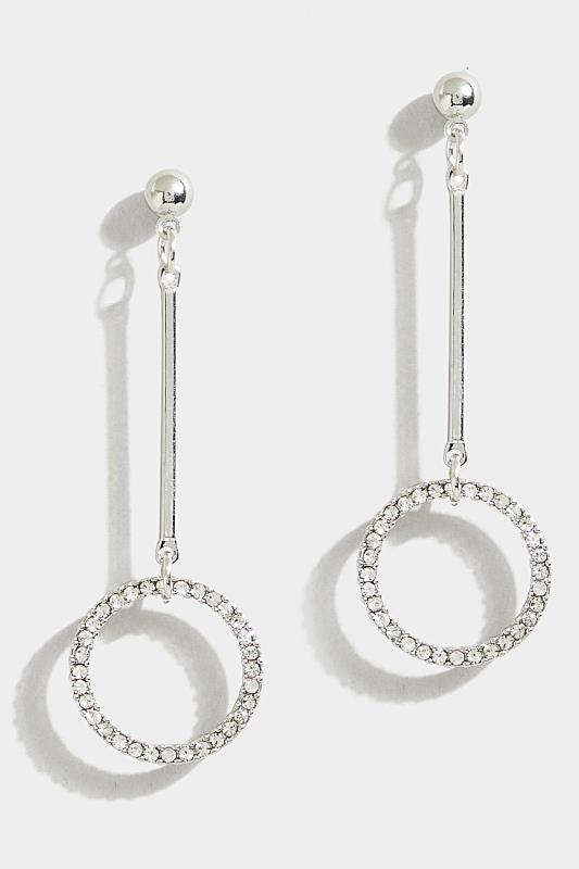 Silver Circle Diamante Earrings | Yours Clothing 2