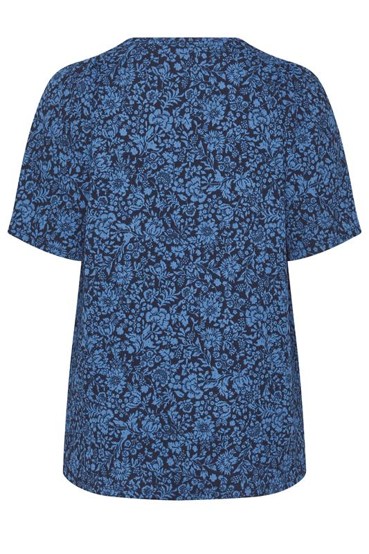 EVANS Plus Size Navy Blue Floral Pleat Front Angel Sleeve Top | Evans 6
