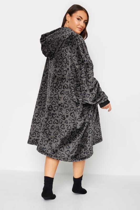 YOURS Plus Size Dark Grey Soft Touch Heart Print Snuggle Hoodie | Yours Clothing 3