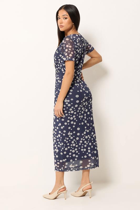 M&Co Petite Blue Polka Dot Twist Front Mesh Maxi Dress | M&Co 2