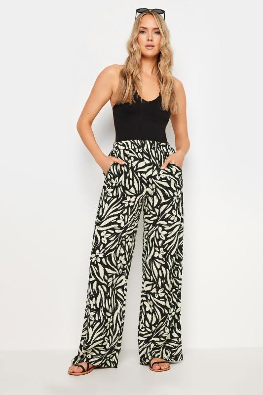 Tall  Black Abstract Floral Print Wide Leg Trousers