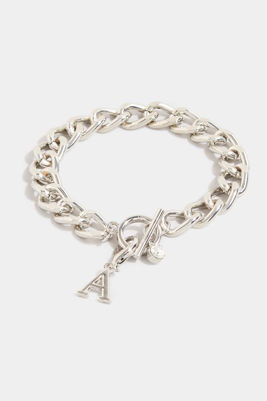 Plus Size Silver Tone Initial Charm Chain Bracelet | Yours Clothing 2
