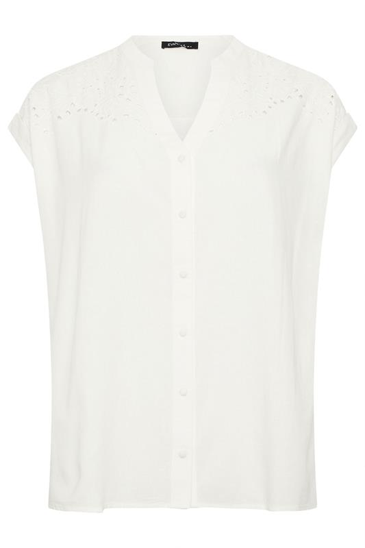EVANS Plus Size White Embroidered Shoulder Linen Blend Shirt | Evans 5
