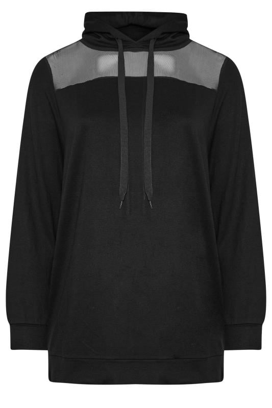 YOURS Plus Size Black Mesh Detailed Hoodie Yours Clothing