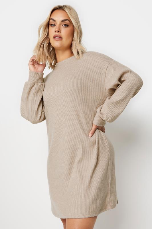 YOURS Plus Size Beige Brown Soft Touch Jumper Dress | Yours Clothing 2