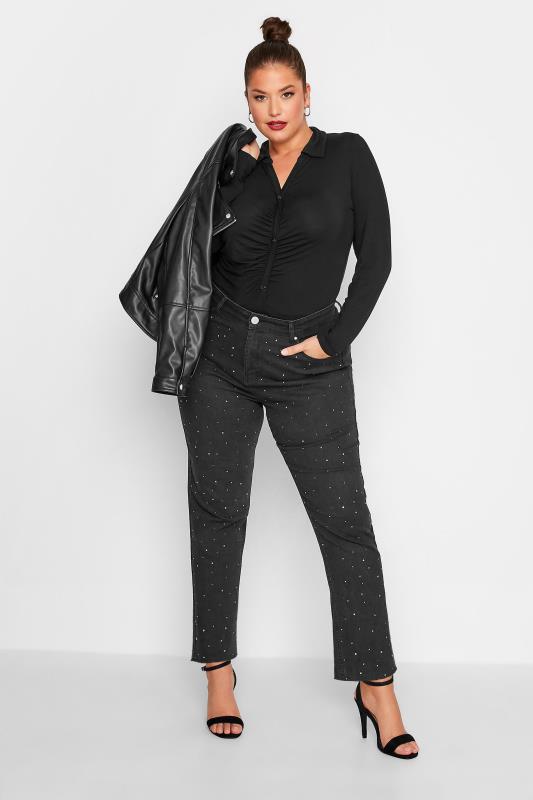 LIMITED COLLECTION Plus Size Black Ruched Front Bodysuit | Yours Clothing  2