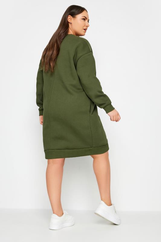 YOURS Plus Size Khaki Green Sweatshirt Dress | Yours Clothing 3
