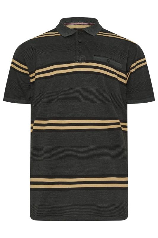 KAM Charcoal Short Sleeve Rugby Stripe Polo Shirt | BadRhino 1