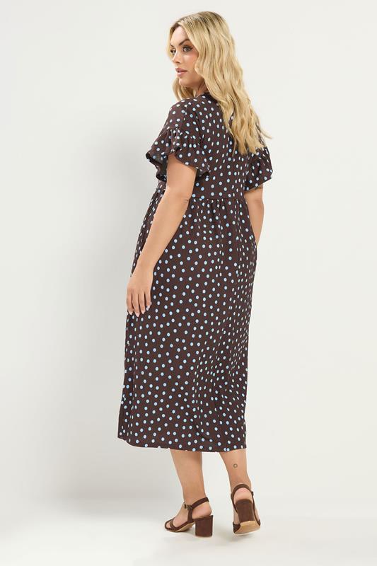 YOURS Plus Size Chocolate Brown Polka Dot Midi Dress | Yours Clothing 2
