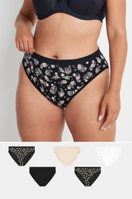 Plus Size  YOURS Curve 5 PACK Natural Brown Paisley Print Briefs