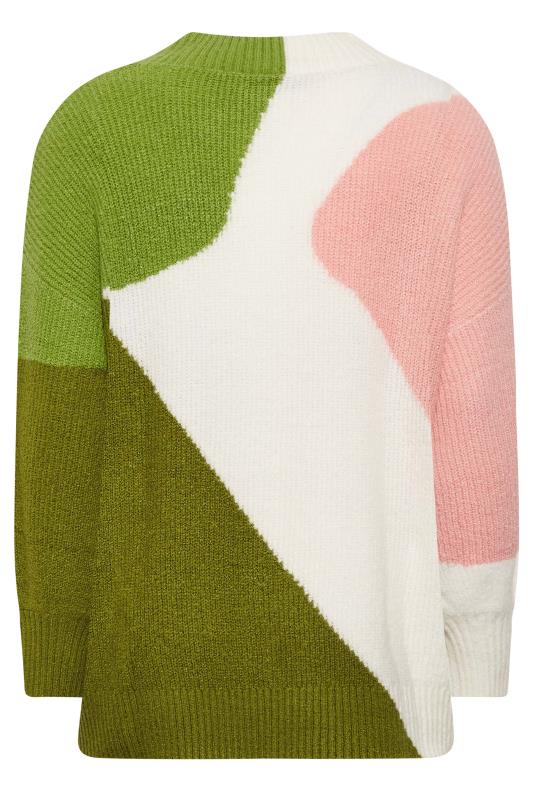 Curve Plus Size Green & Pink Colourblock Knitted Jumper | Yours Clothing  8
