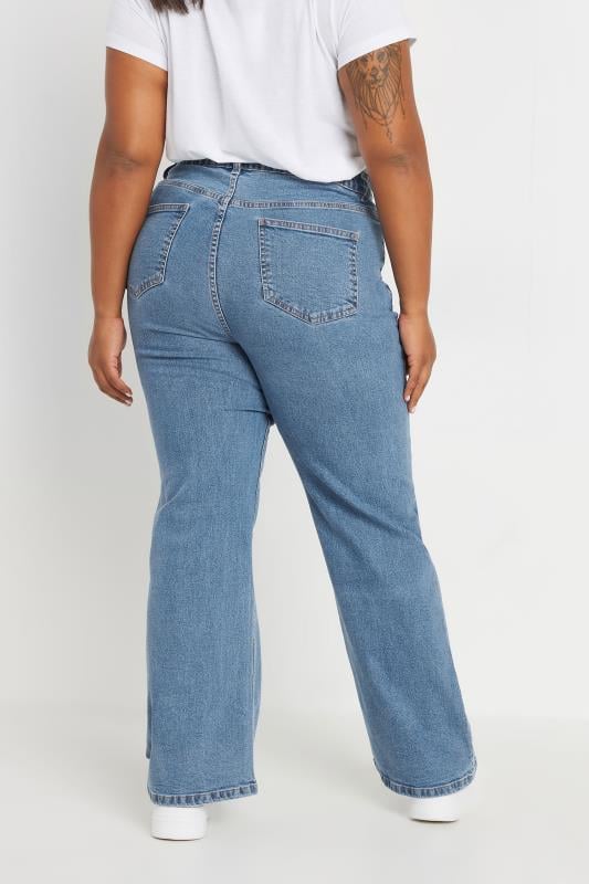 YOURS Plus Size Mid Blue Wide Leg Denim Jeans | Yours Clothing  3