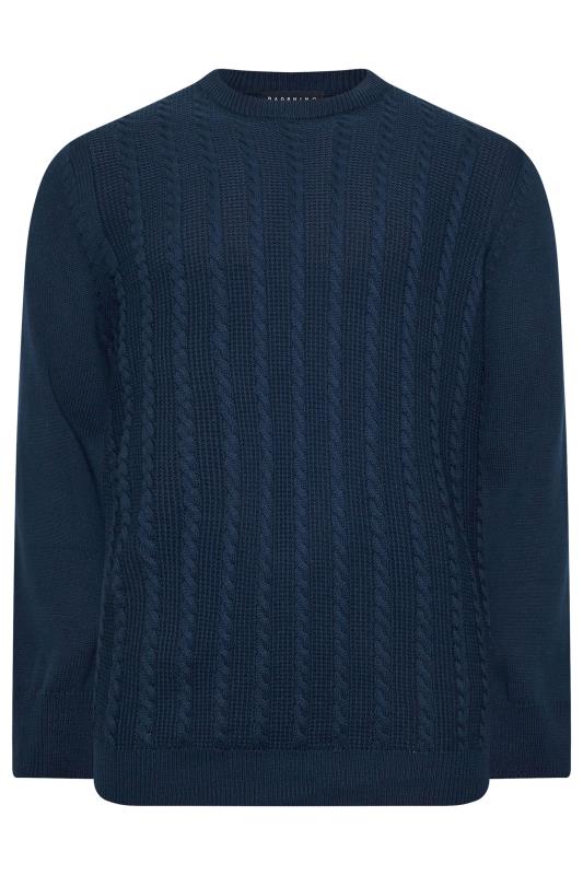 BadRhino Big & Tall Navy Blue Crew Neck Cable Knit Jumper | BadRhino 4