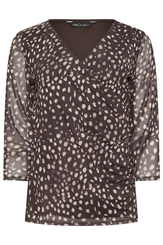 M&Co Brown Animal Print Mesh Sleeve Wrap Top | M&Co 5