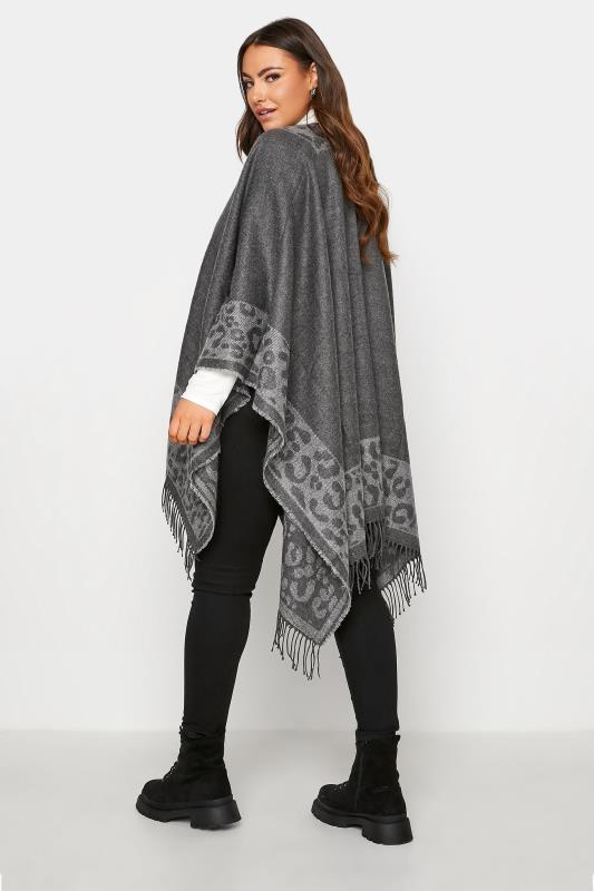 Curve Grey Animal Jacquard Knitted Wrap Shawl 3