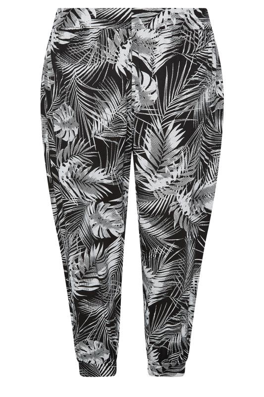 YOURS Curve Plus Size Black Leaf Print Cropped Harem Trousers | Yours Clothing  5