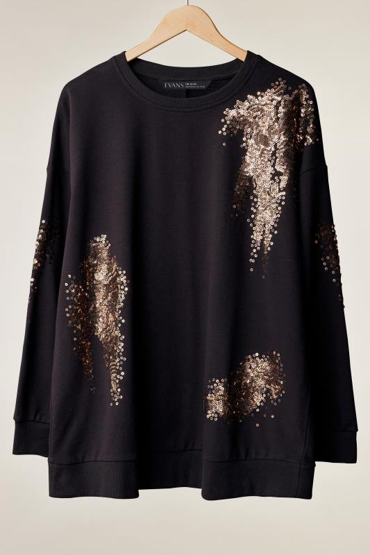 EVANS Plus Size Black & Bronze Sequin Sweatshirt | Evans 5