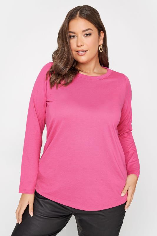 YOURS Curve Plus Size 3 PACK Beige Brown & Pink Long Sleeve Tops | Yours Clothing  6