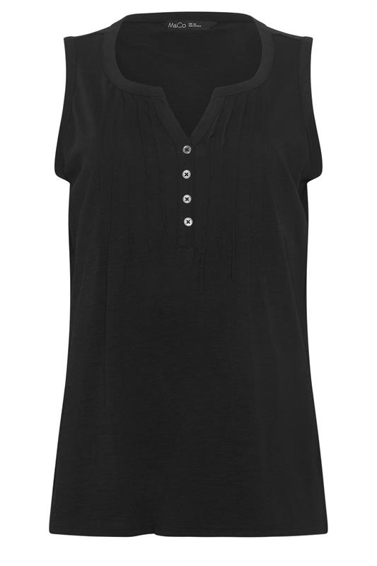 M&Co Black Cotton Sleeveless Henley Top | M&Co 5