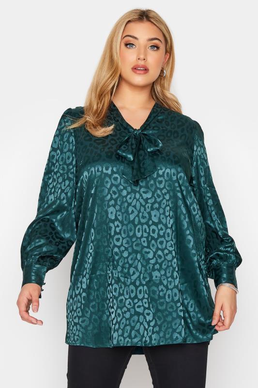 Plus Size  YOURS LONDON Teal Satin Animal Bow Blouse