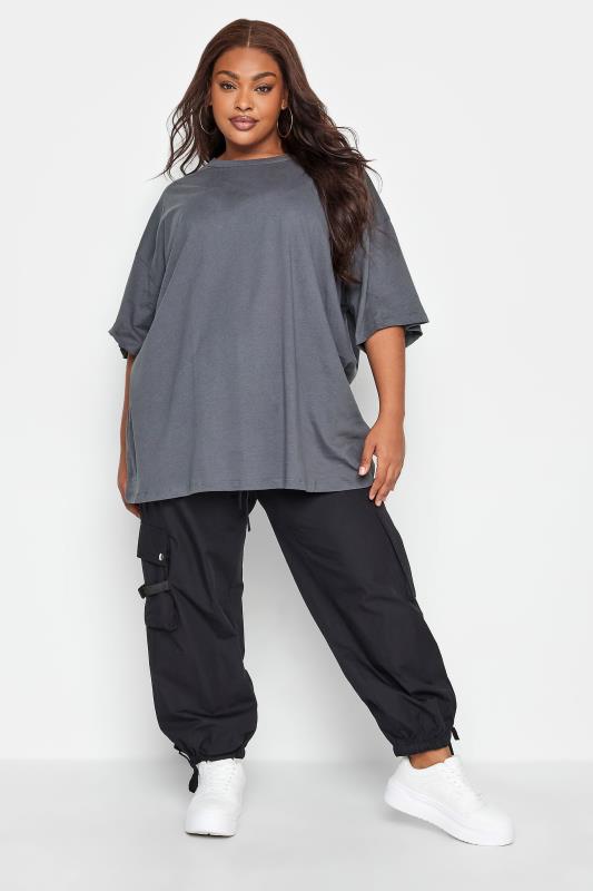 YOURS Plus Size 2 PACK Grey & Grey Stripe Oversized Boxy T-Shirt | Yours Clothing 6