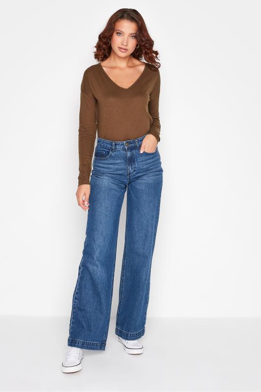 LTS Tall Women's Chocolate Brown V-Neck Long Sleeve Cotton T-Shirt | Long Tall Sally 2
