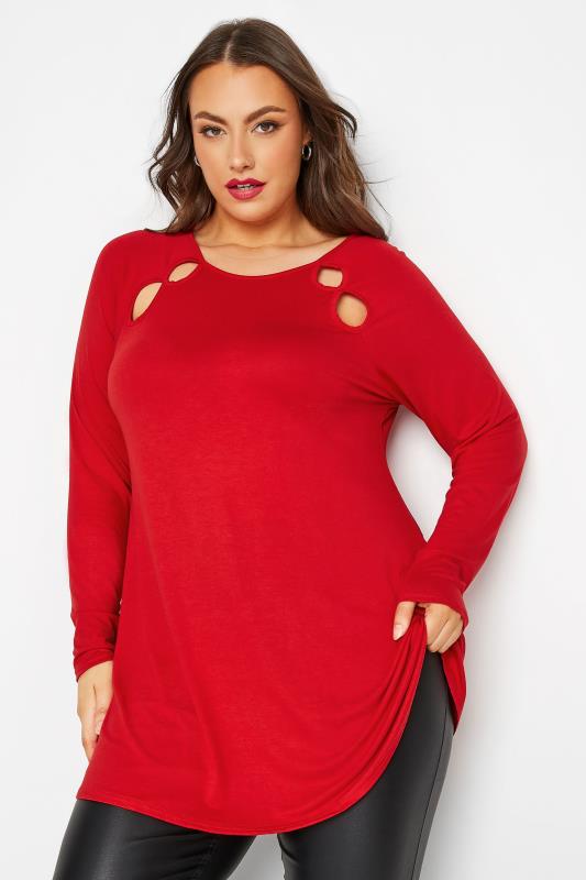LIMITED COLLECTION Plus Size Red Cut Out Raglan T-Shirt | Yours Clothing 1