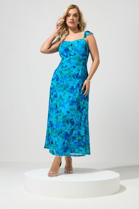  YOURS vestido de volantes con abertura en forma de ojo de cerradura azul