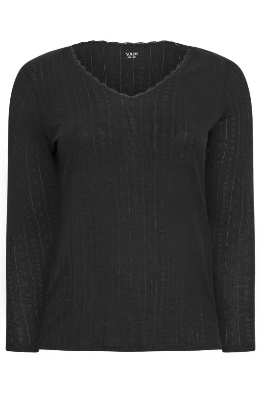 YOURS Plus Size Black Pointelle Thermal Long Sleeve Top | Yours Clothing 5