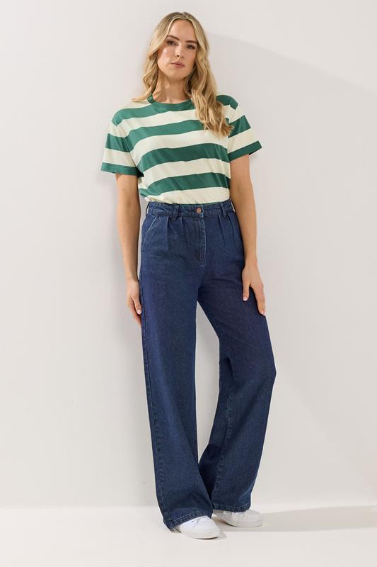 LTS Tall Women's Indigo Blue Pleated Wide Leg Jeans | Long Tall Sally 1