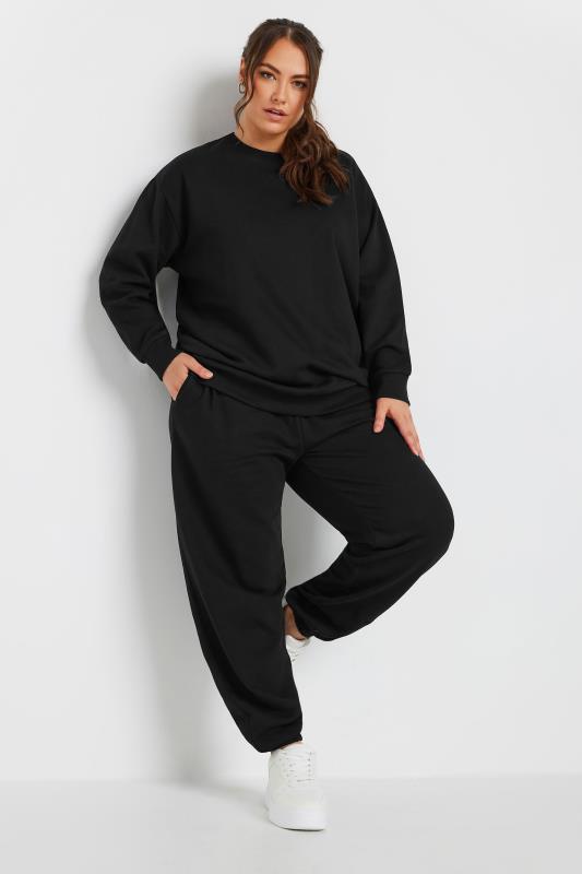 YOURS Plus Size Black Long Sleeve Crew Neck Sweatshirt | Yours Clothing 2