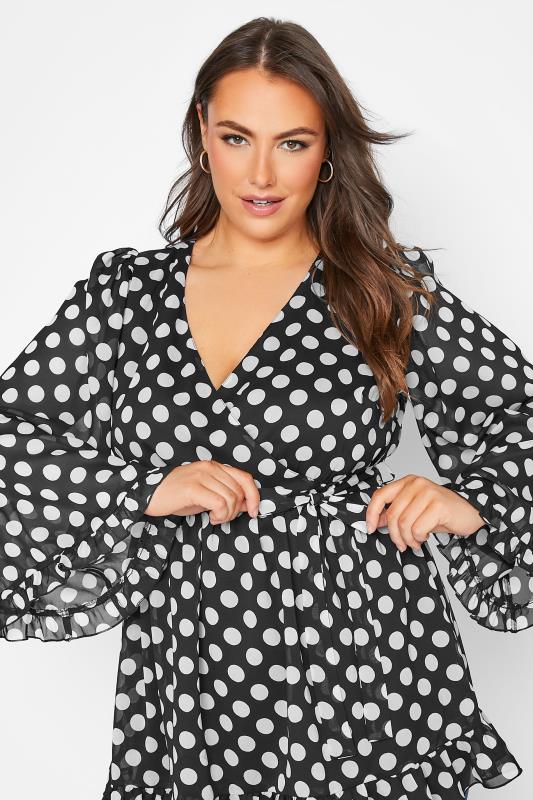 YOURS LONDON Plus Size Black Polka Dot Ruffle Wrap Top | Yours Clothing 4