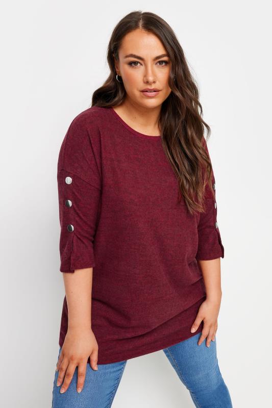 YOURS Plus Size Red Soft Touch Button Top | Yours Clothing 2