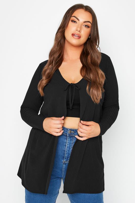 LIMITED COLLECTION Curve Black Tie Ribbed Cardigan 1